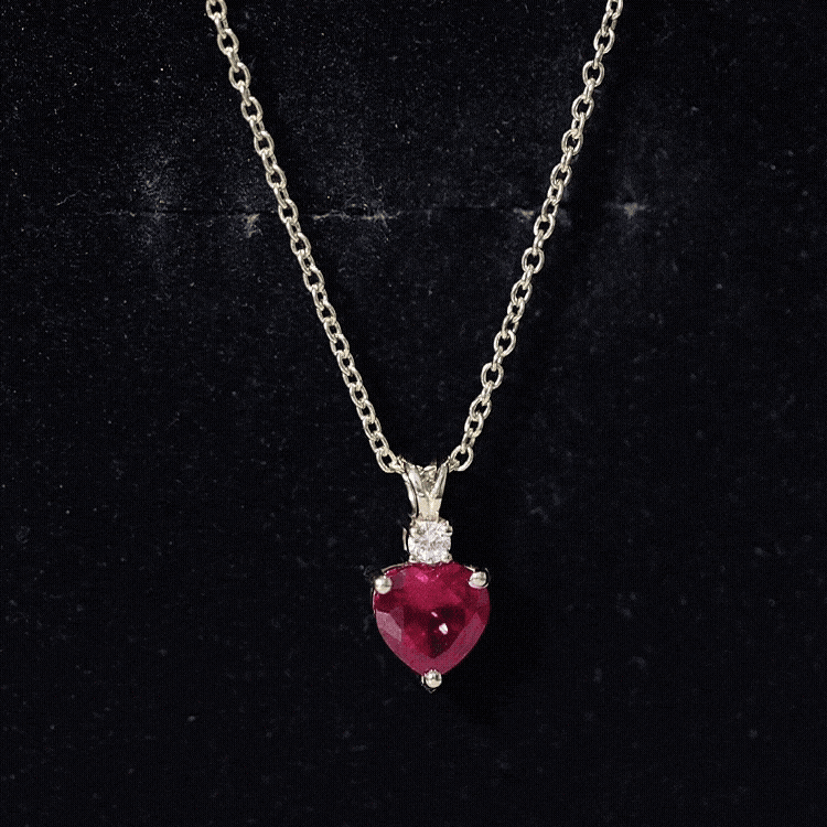 Certified Lab Grown Ruby Heart Pendant Necklace With Diamond