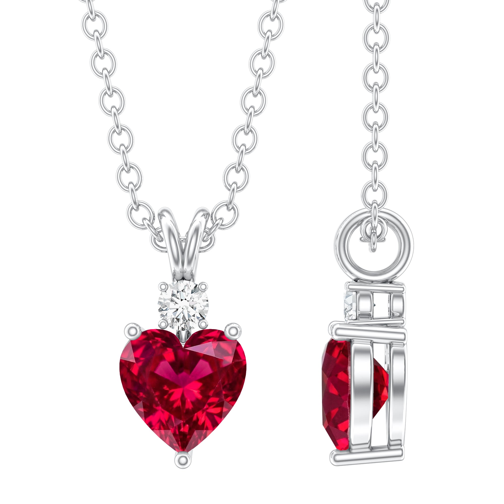 Certified Lab Grown Ruby Heart Pendant Necklace With Diamond