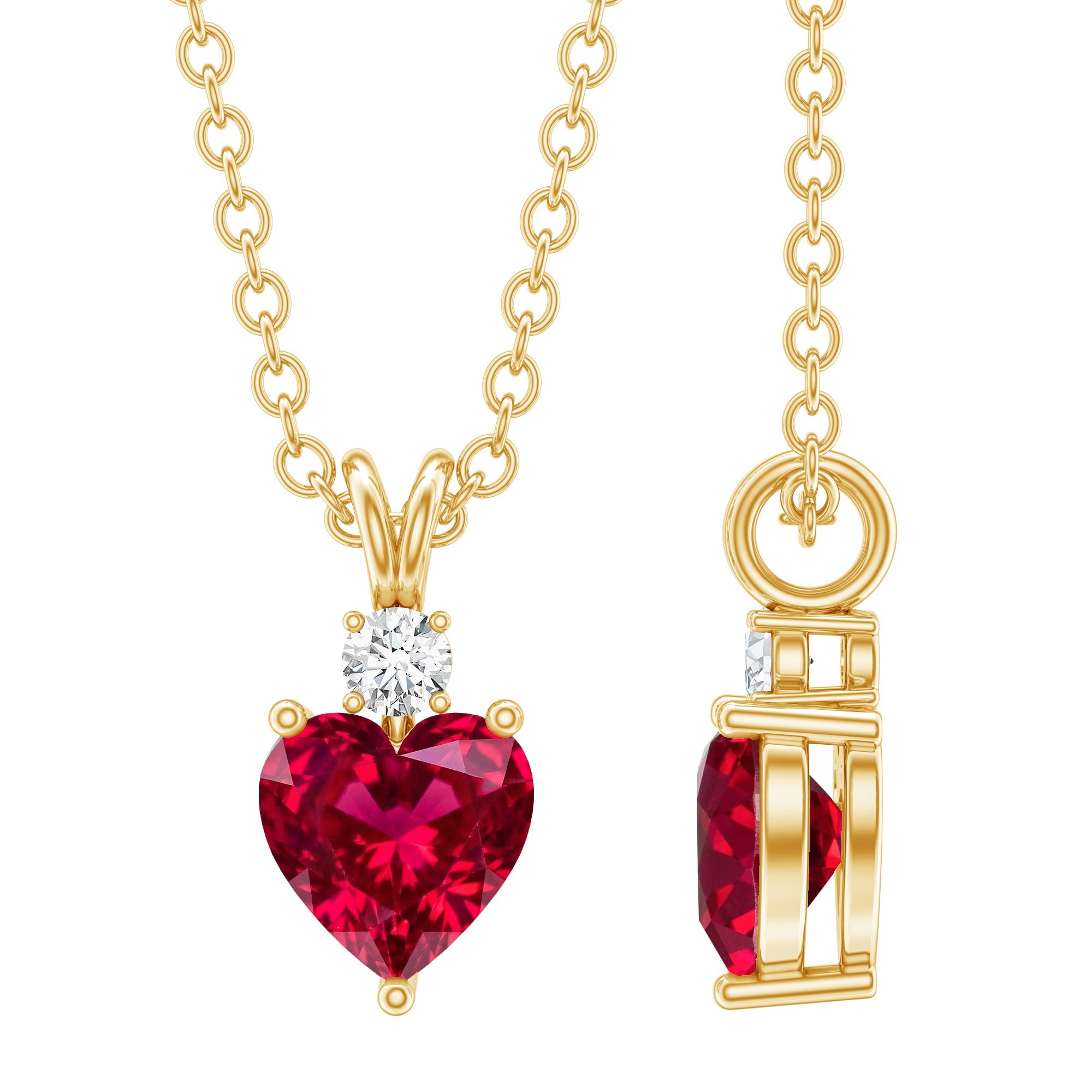 Certified Lab Grown Ruby Heart Pendant Necklace With Diamond