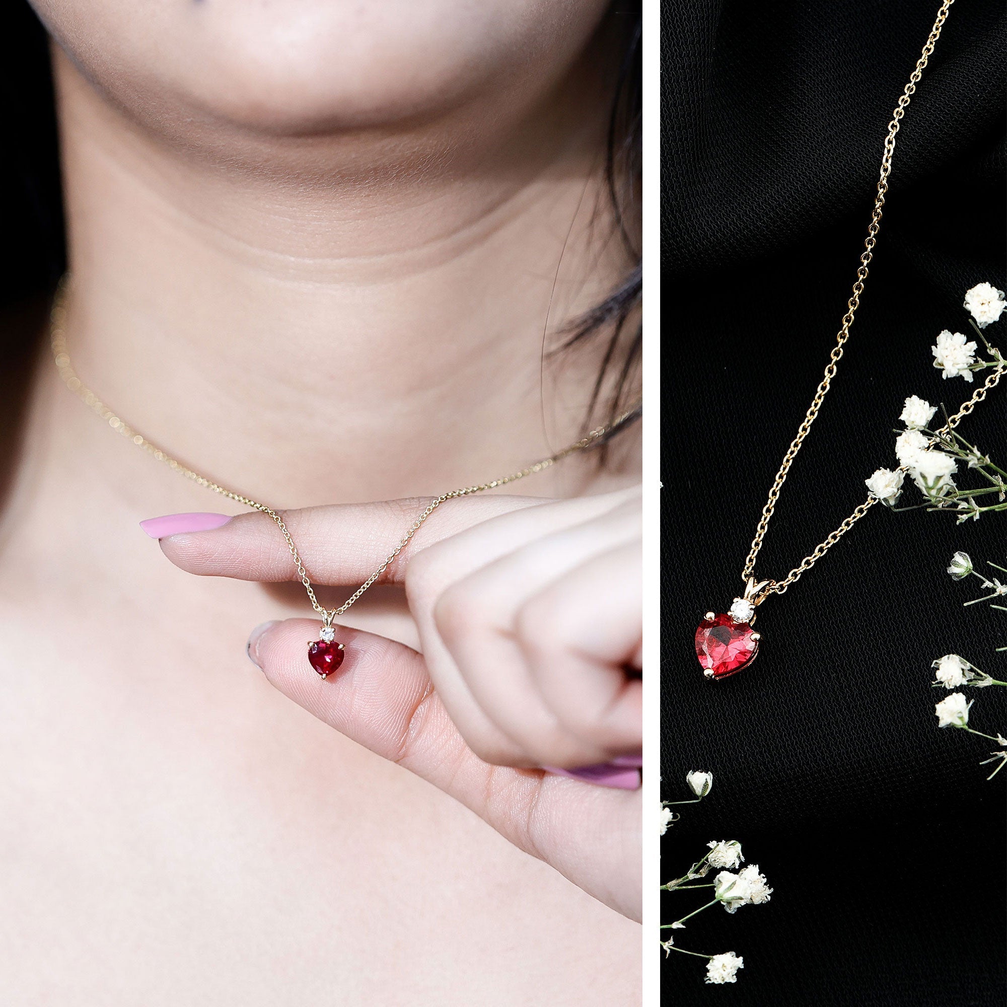 Certified Lab Grown Ruby Heart Pendant Necklace With Diamond