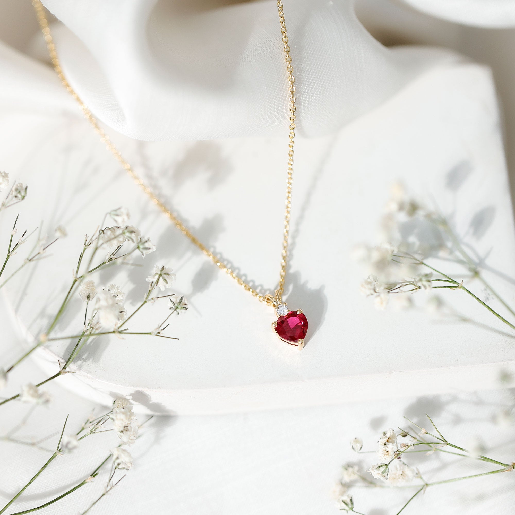 Certified Lab Grown Ruby Heart Pendant Necklace With Diamond