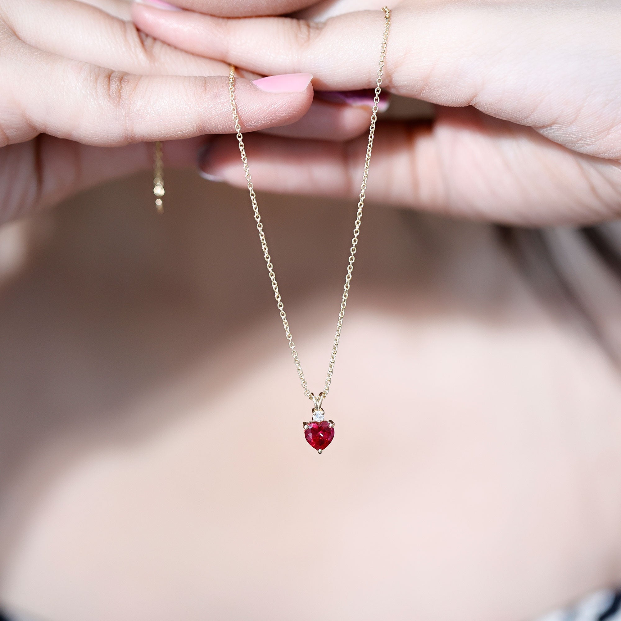 Certified Lab Grown Ruby Heart Pendant Necklace With Diamond
