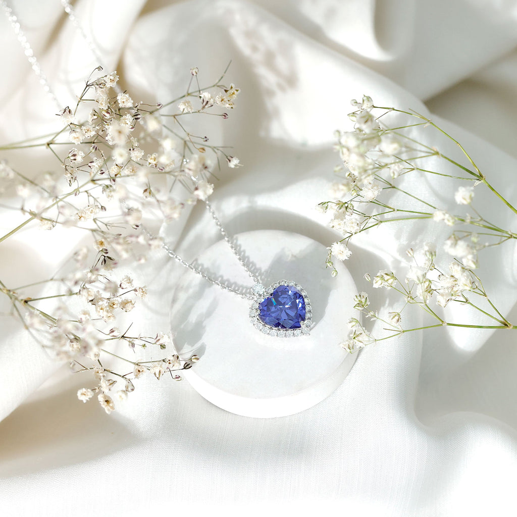 Lab Grown Blue Sapphire Heart of the Ocean Necklace