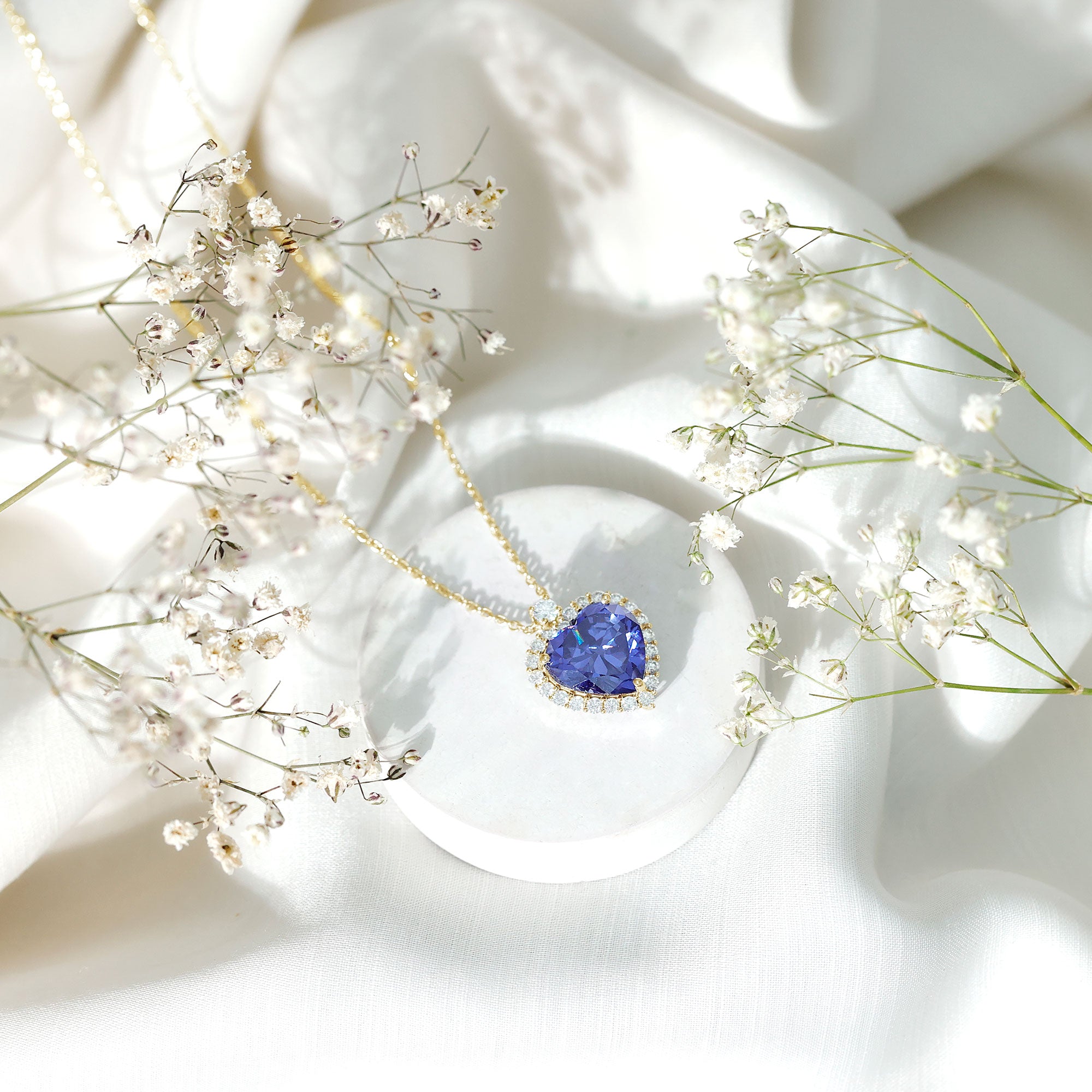 Lab Grown Blue Sapphire Heart of the Ocean Necklace